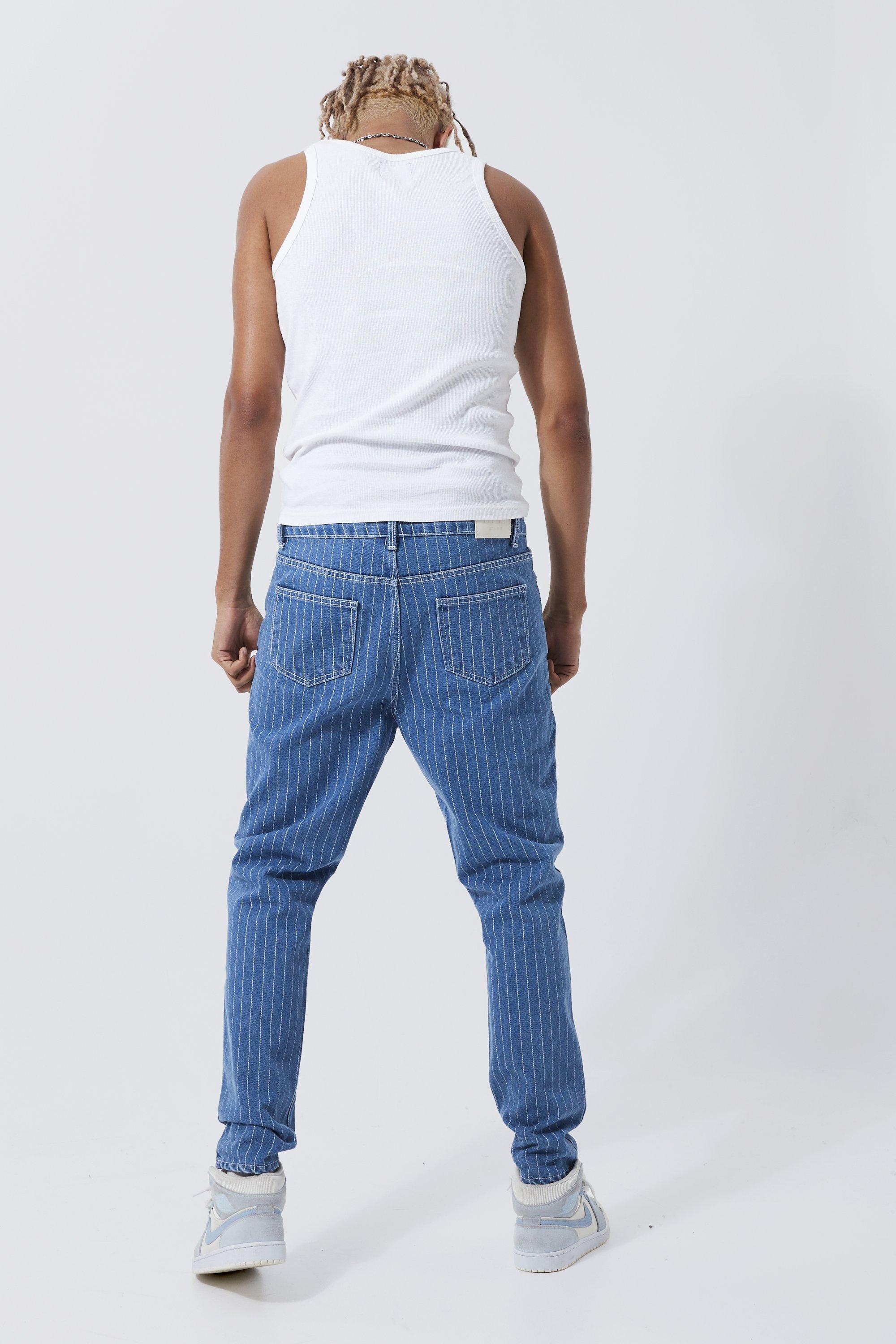 Mens pinstripe denim on sale jeans